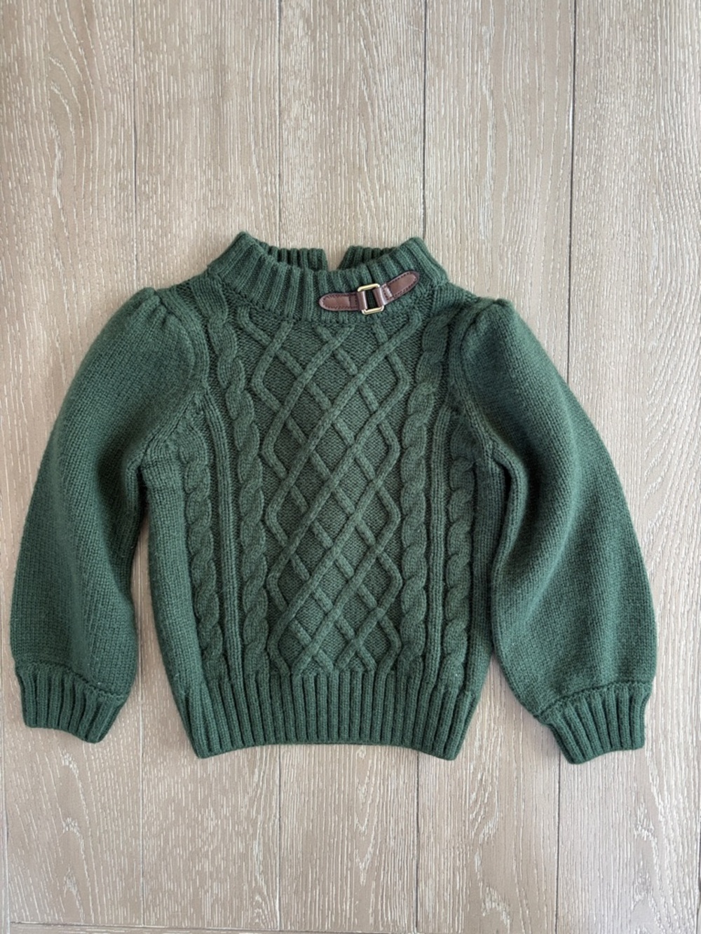 Janie and Jack Forest Green Cable-Knit Mock Neck Sweater with Buckle